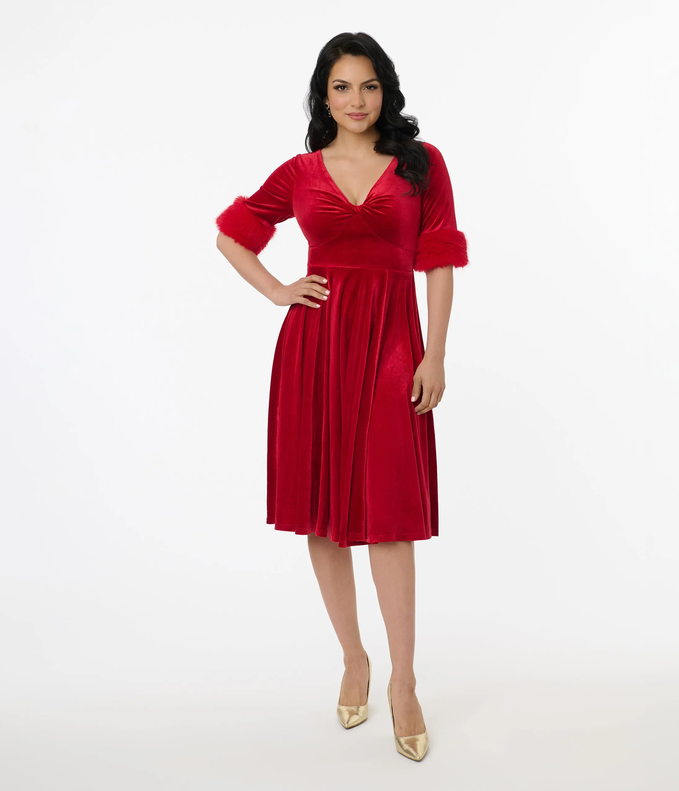 Elle Rebel Red Velvet Princess Grace Swing Dress sold by Unique Vintage product image thumbnail 4