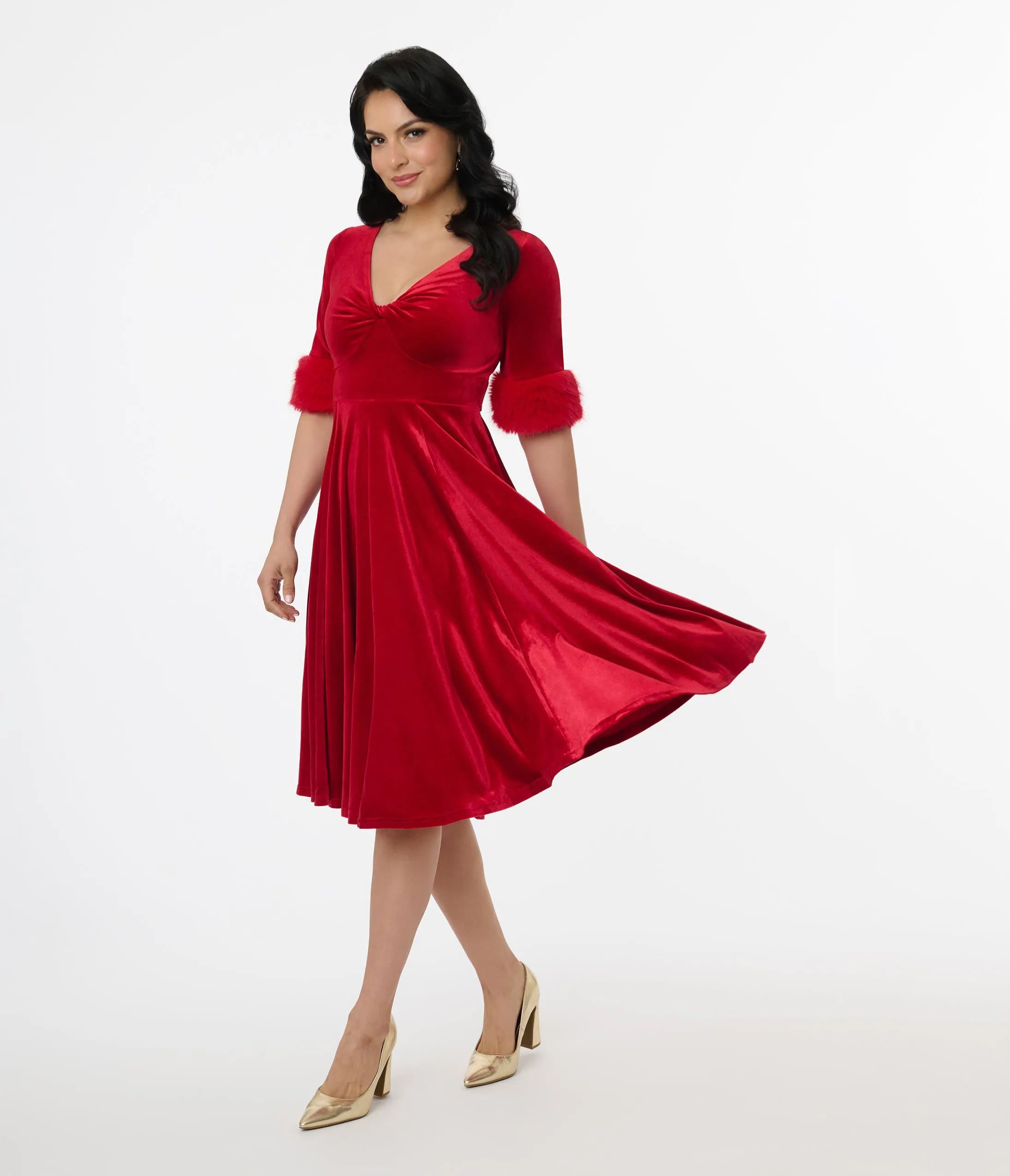 Elle Rebel Red Velvet Princess Grace Swing Dress sold by Unique Vintage