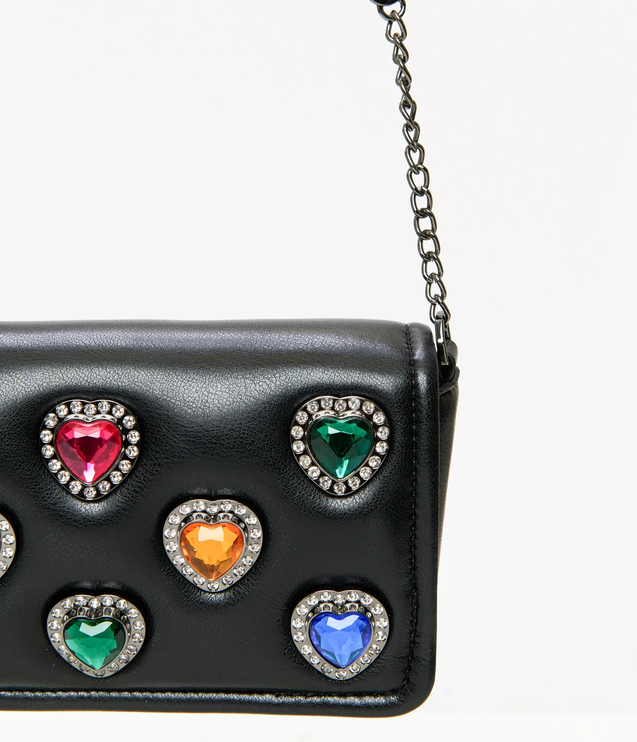 Betsey Johnson Black Leatherette Bejeweled Hearts Crossbody Bag sold by Unique Vintage product image thumbnail 2