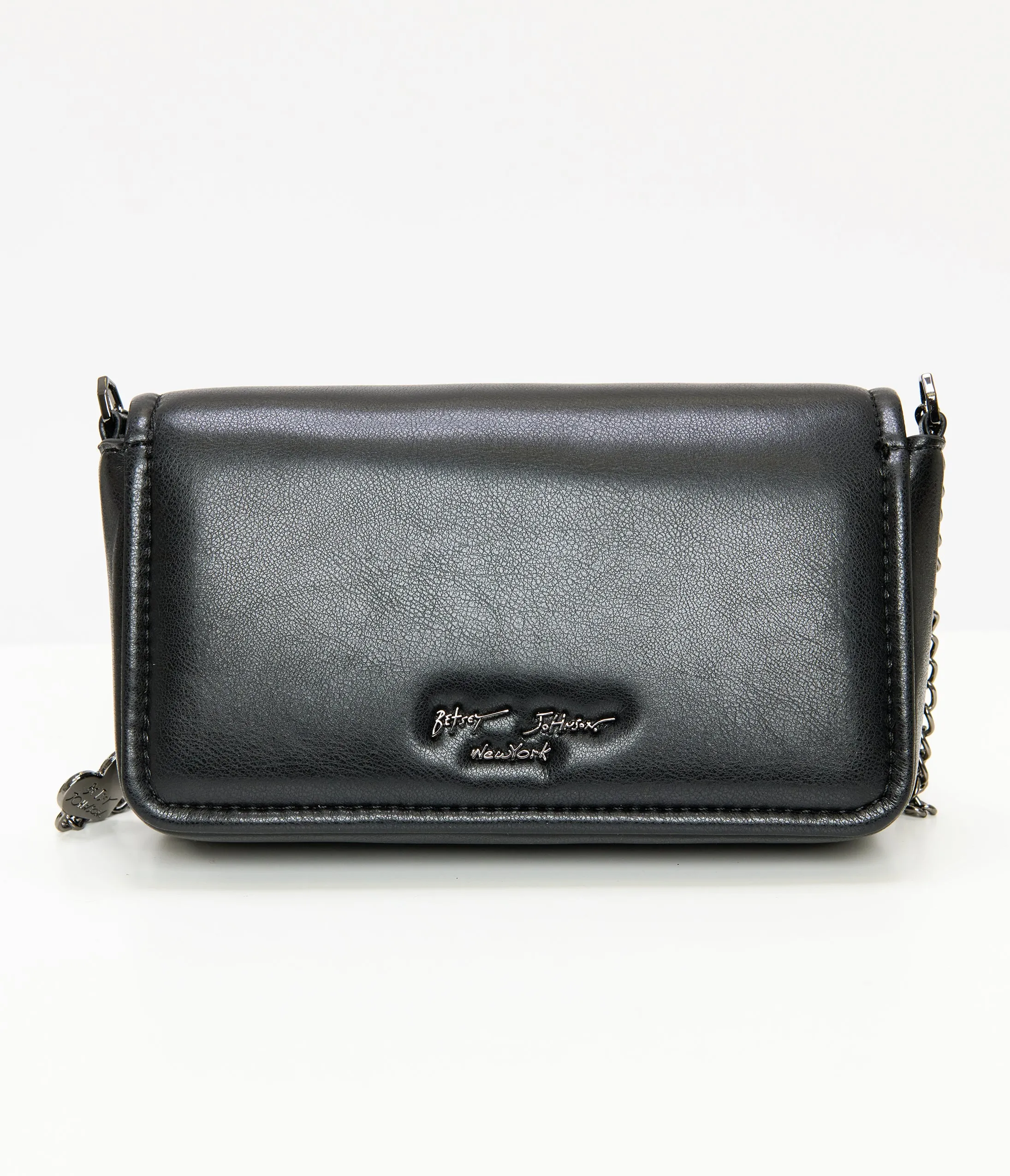 Betsey Johnson Black Leatherette Bejeweled Hearts Crossbody Bag sold by Unique Vintage product image thumbnail 3