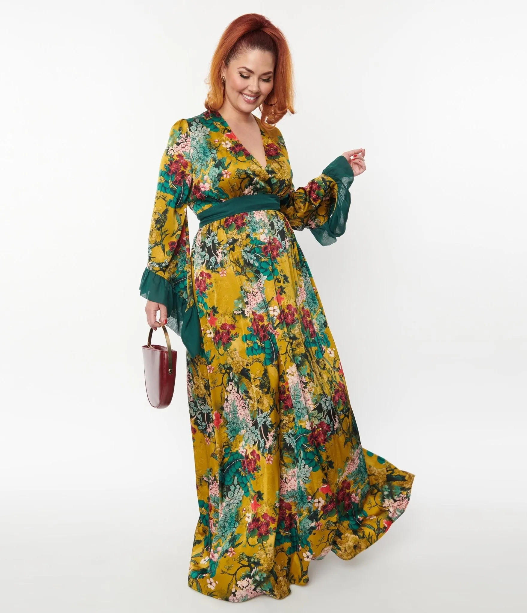Unique Vintage Yellow & Teal Floral Print Maxi Dress sold by Unique Vintage product image thumbnail 5