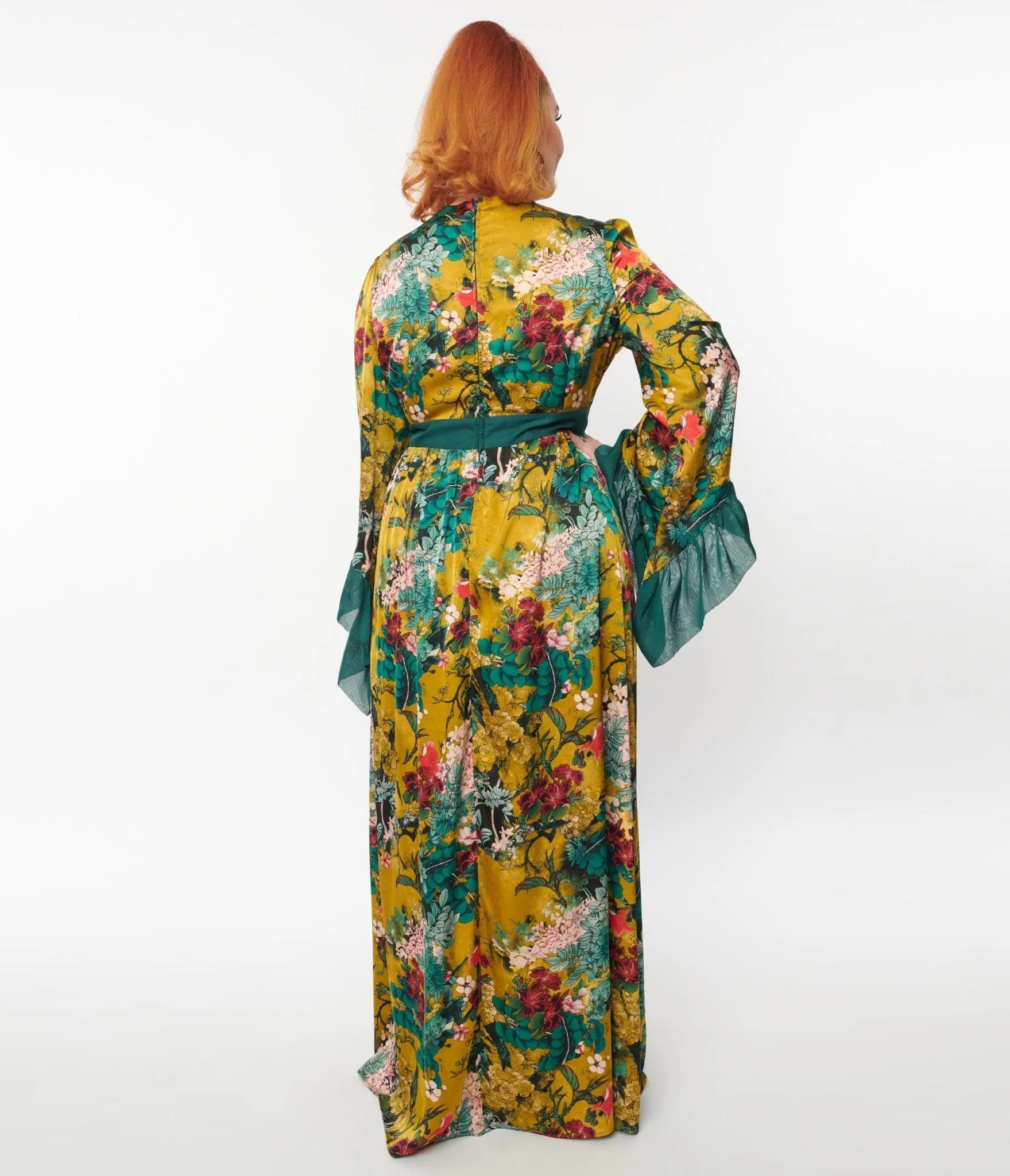 Unique Vintage Yellow & Teal Floral Print Maxi Dress sold by Unique Vintage product image thumbnail 3