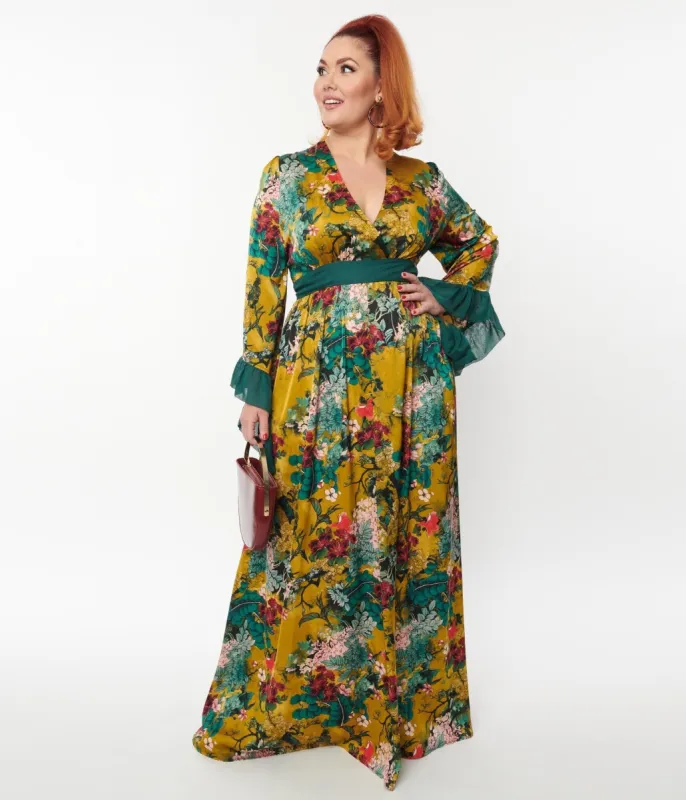 Unique Vintage Yellow & Teal Floral Print Maxi Dress sold by Unique Vintage
