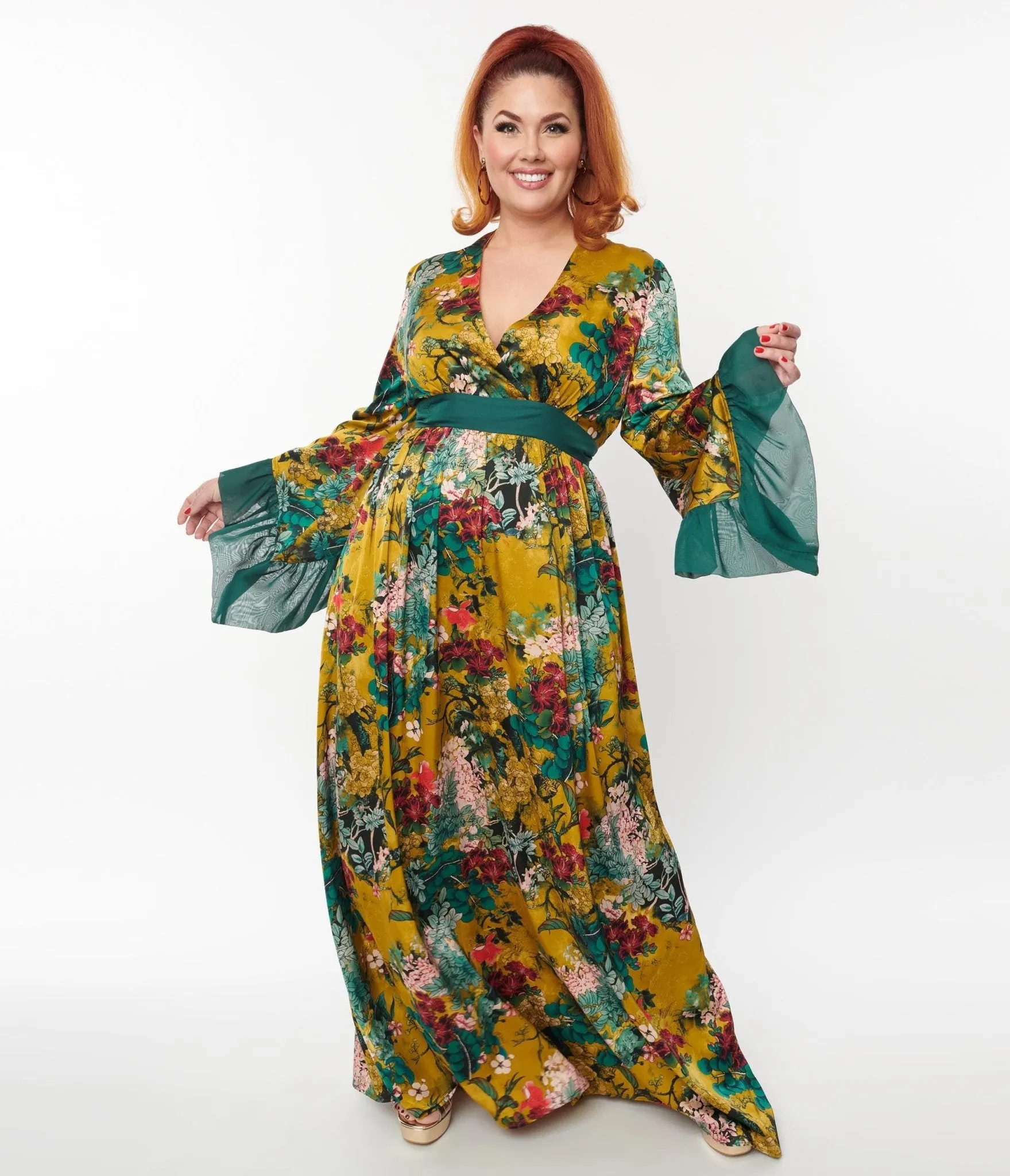 Unique Vintage Yellow & Teal Floral Print Maxi Dress sold by Unique Vintage product image thumbnail 4