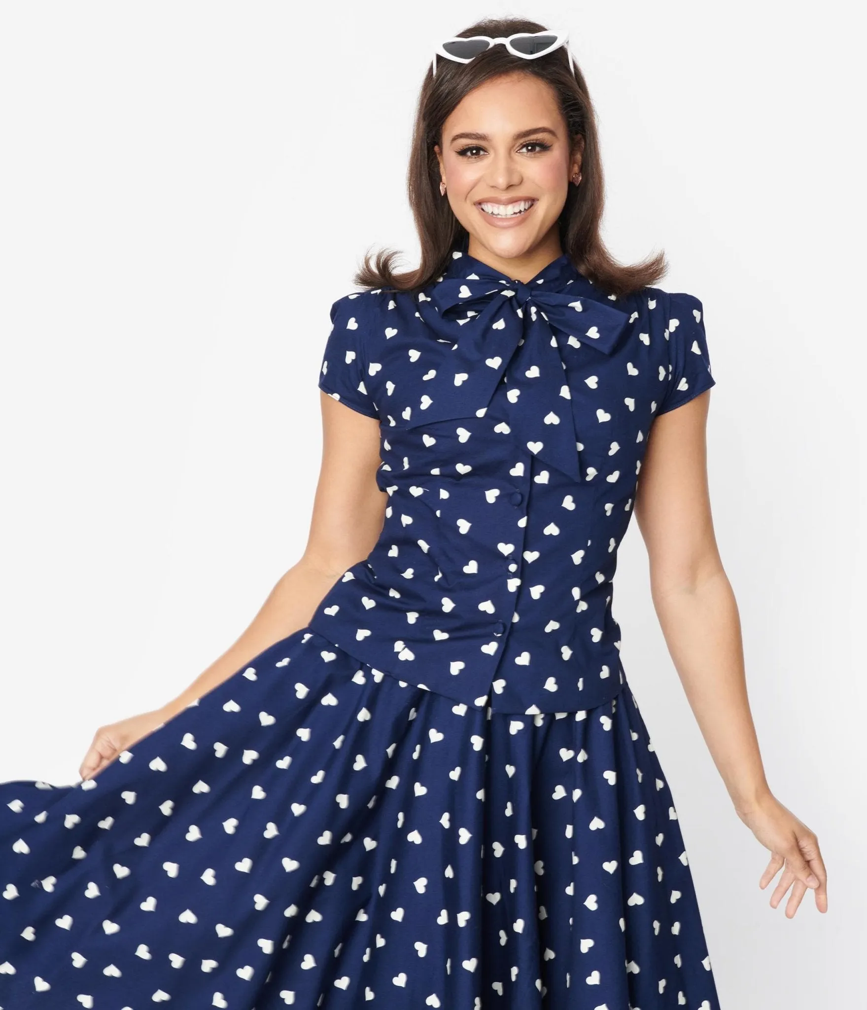 Magnolia Place Navy & White Hearts Estelle Bow Blouse sold by Unique Vintage product image thumbnail 3