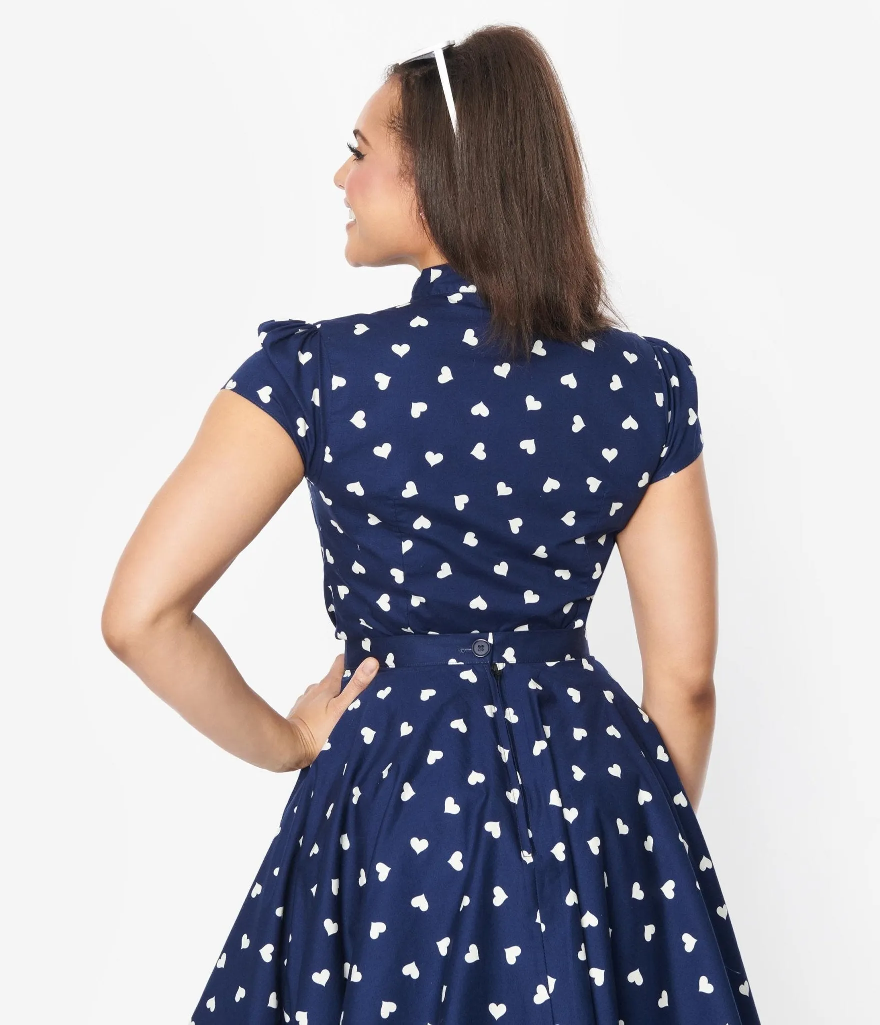 Magnolia Place Navy & White Hearts Estelle Bow Blouse sold by Unique Vintage product image thumbnail 2