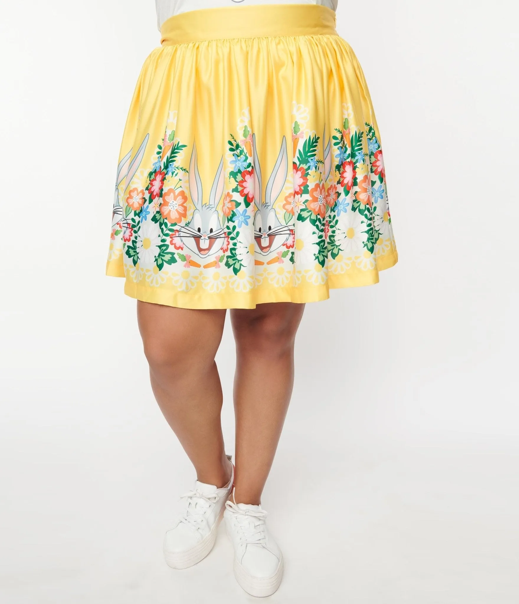 Bugs Bunny x Unique Vintage Plus Size Yellow Bugs Bunny Border Gathered Mini Skirt sold by Unique Vintage product image thumbnail 2