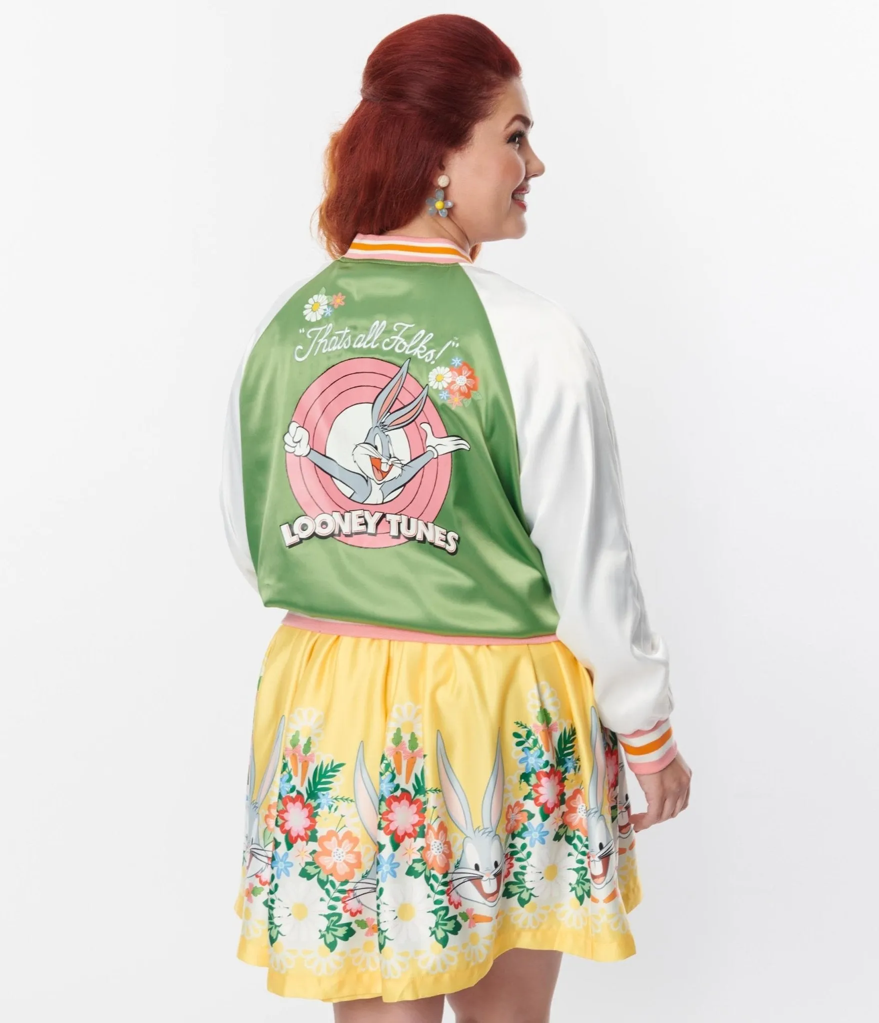 Bugs Bunny x Unique Vintage Plus Size Green Satin Bomber Jacket sold by Unique Vintage product image thumbnail 4