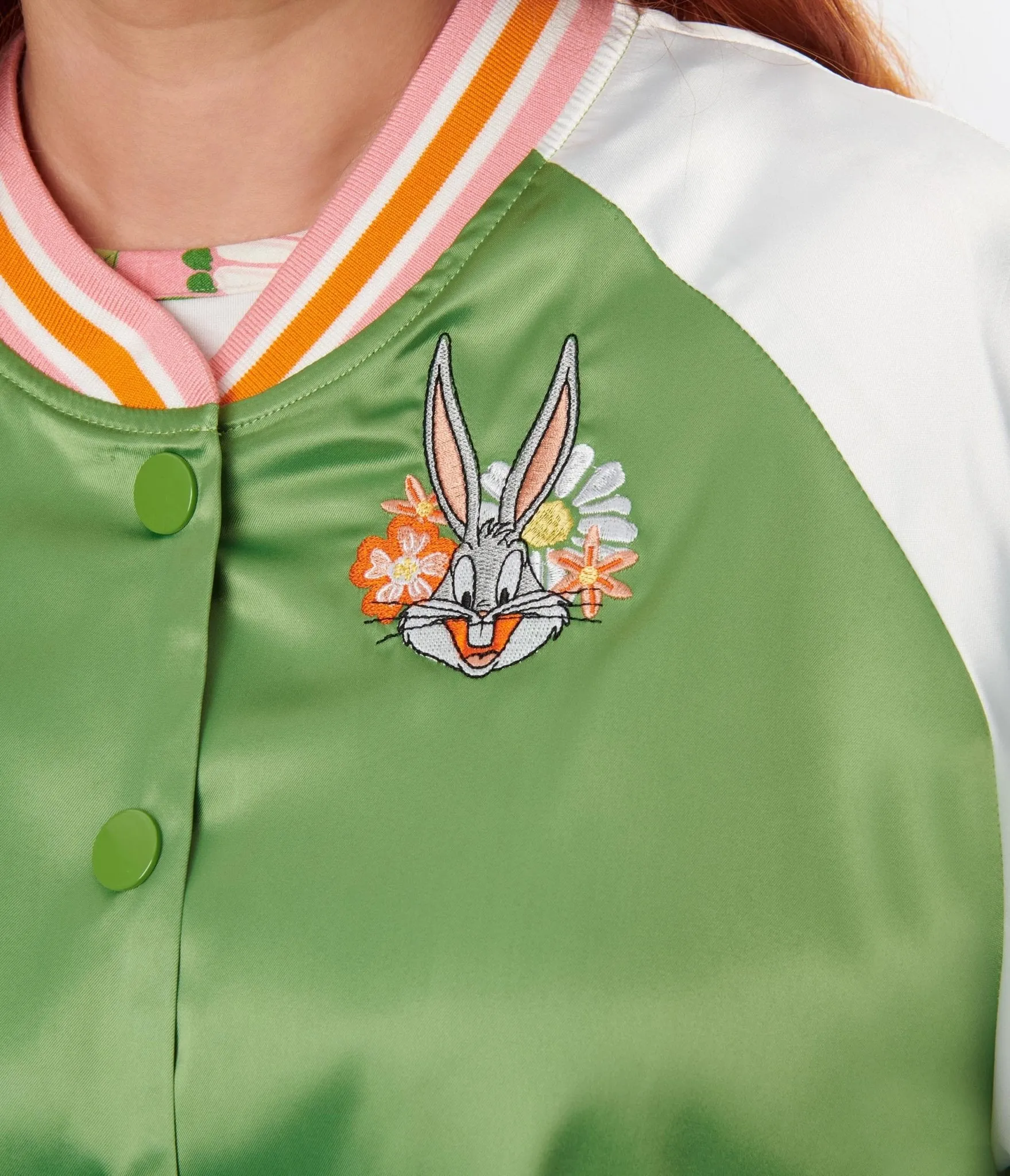 Bugs Bunny x Unique Vintage Plus Size Green Satin Bomber Jacket sold by Unique Vintage product image thumbnail 5