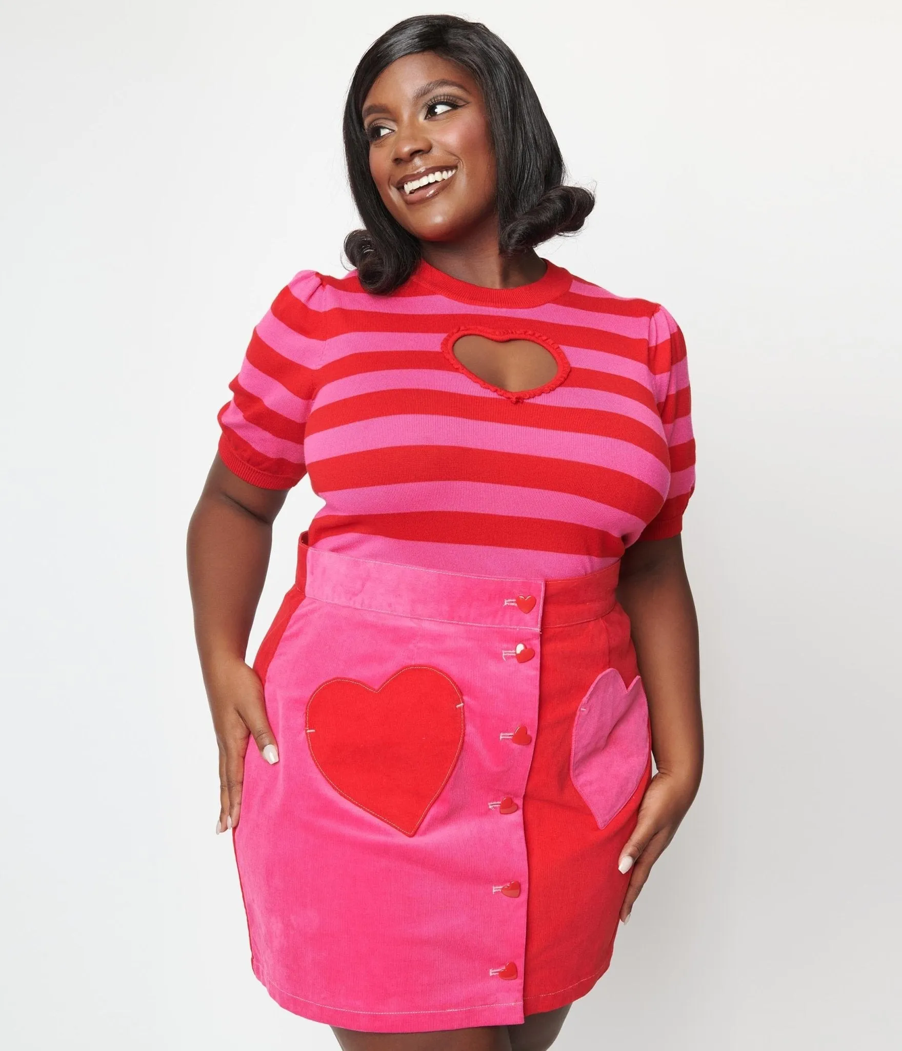 Smak Parlour Plus Size Red & Pink Stripe Keyhole Heart Sweater sold by Unique Vintage product image thumbnail 4
