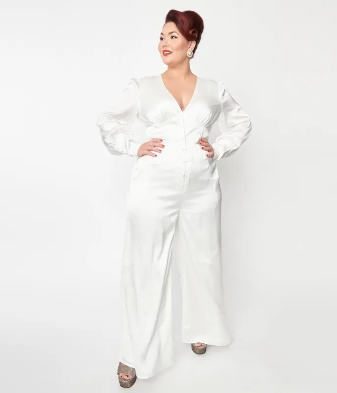 Plus Size Ivory Satin Marina Jumpsuit sold by Unique Vintage