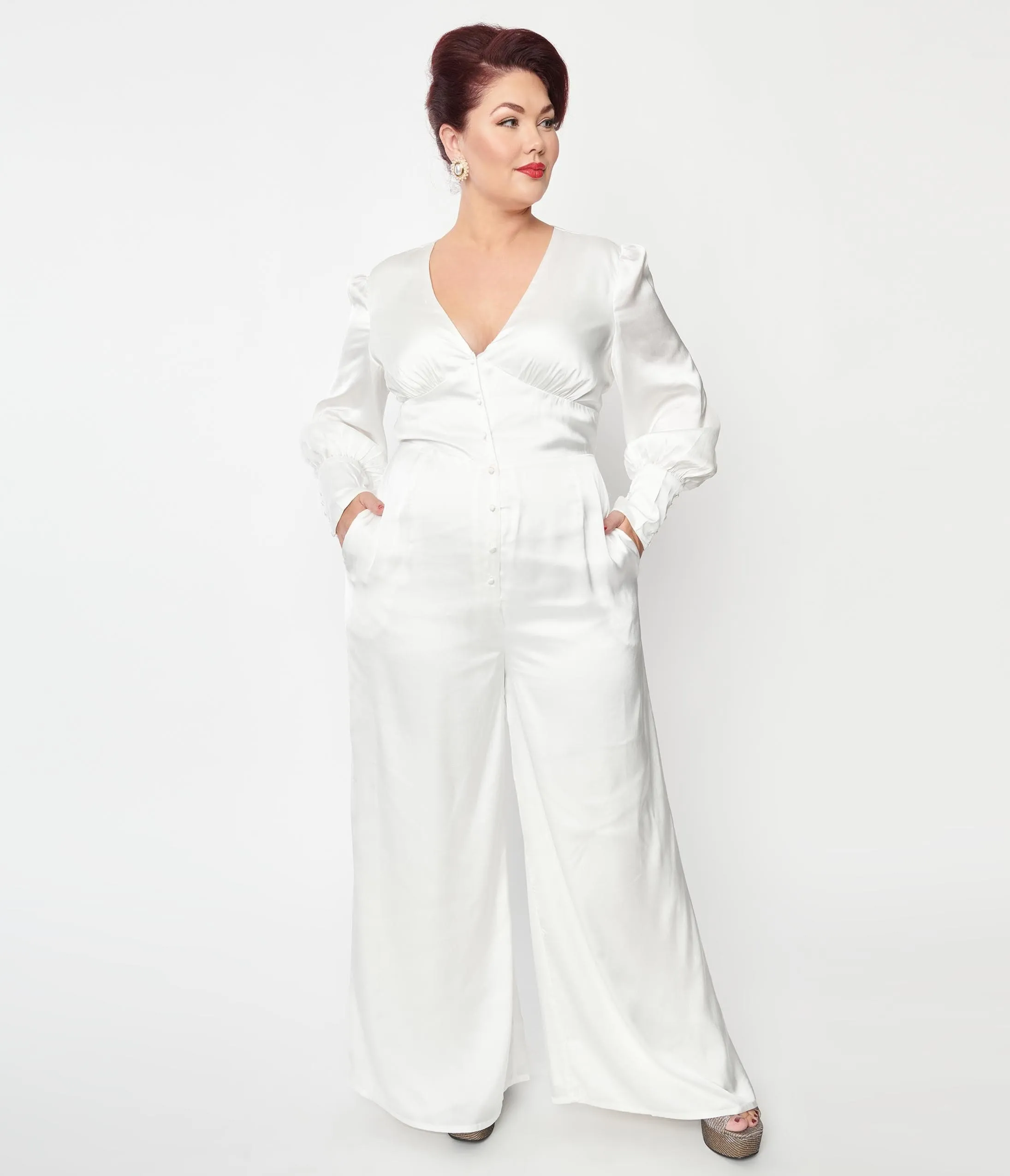 Plus Size Ivory Satin Marina Jumpsuit sold by Unique Vintage product image thumbnail 5