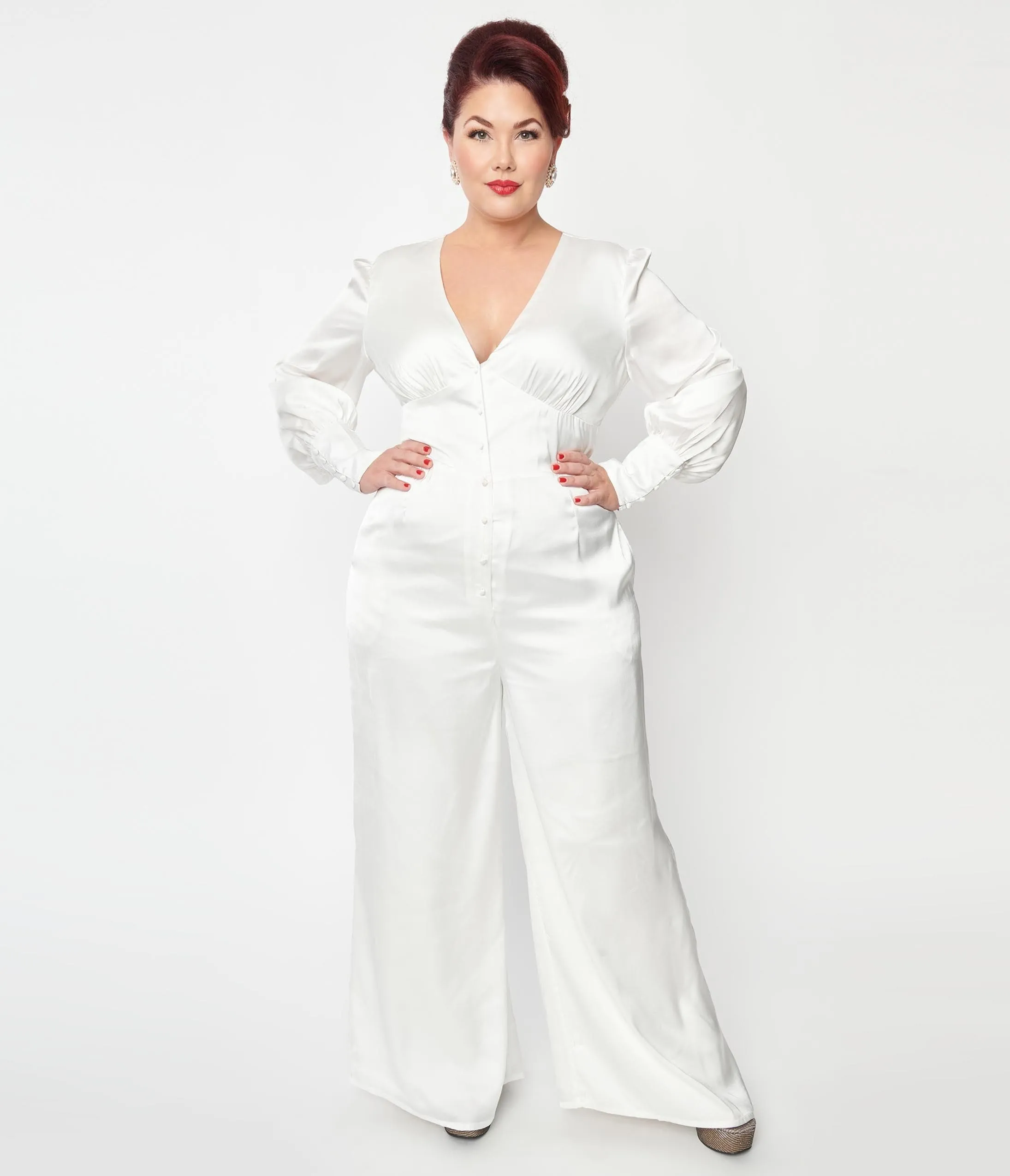 Plus Size Ivory Satin Marina Jumpsuit sold by Unique Vintage product image thumbnail 3