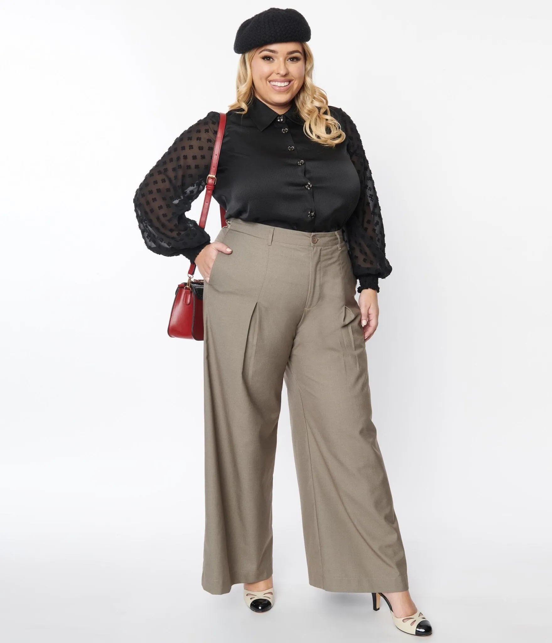 Unique Vintage Plus Size 1940s Warm Grey Wide Leg Pants sold by Unique Vintage product image thumbnail 5