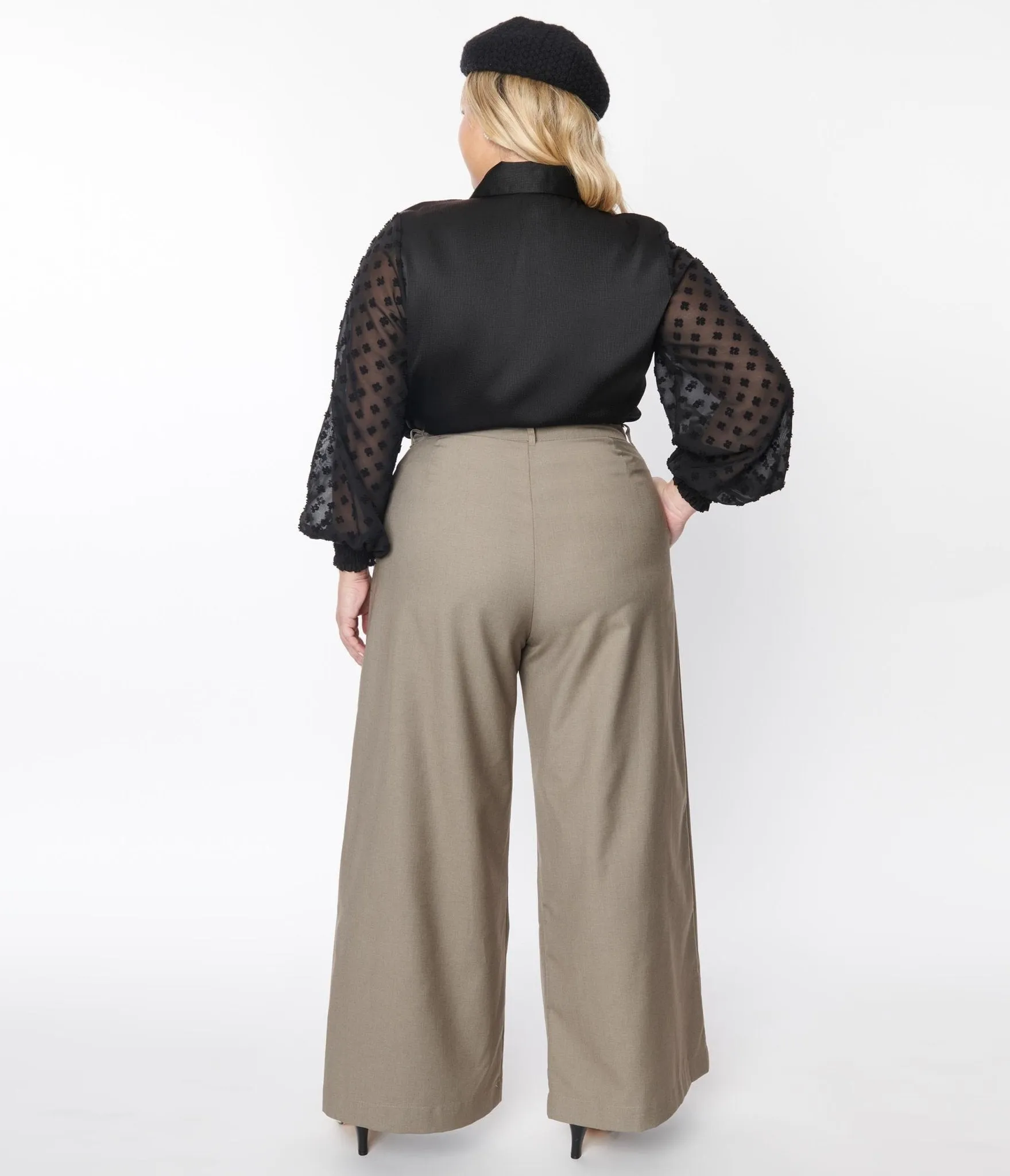 Unique Vintage Plus Size 1940s Warm Grey Wide Leg Pants sold by Unique Vintage product image thumbnail 3