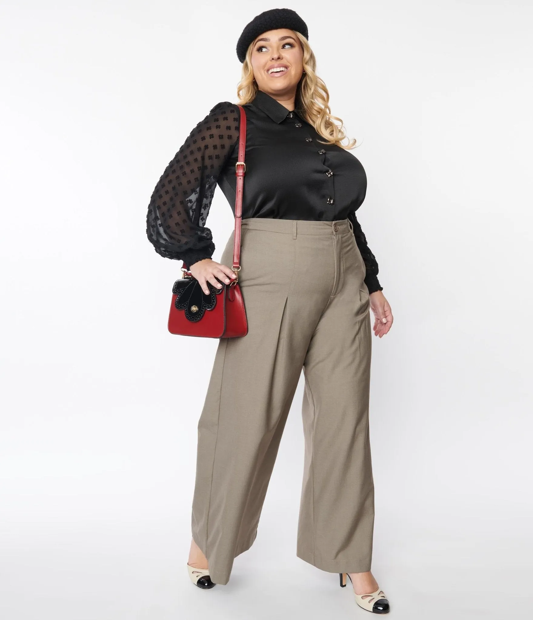 Unique Vintage Plus Size 1940s Warm Grey Wide Leg Pants sold by Unique Vintage