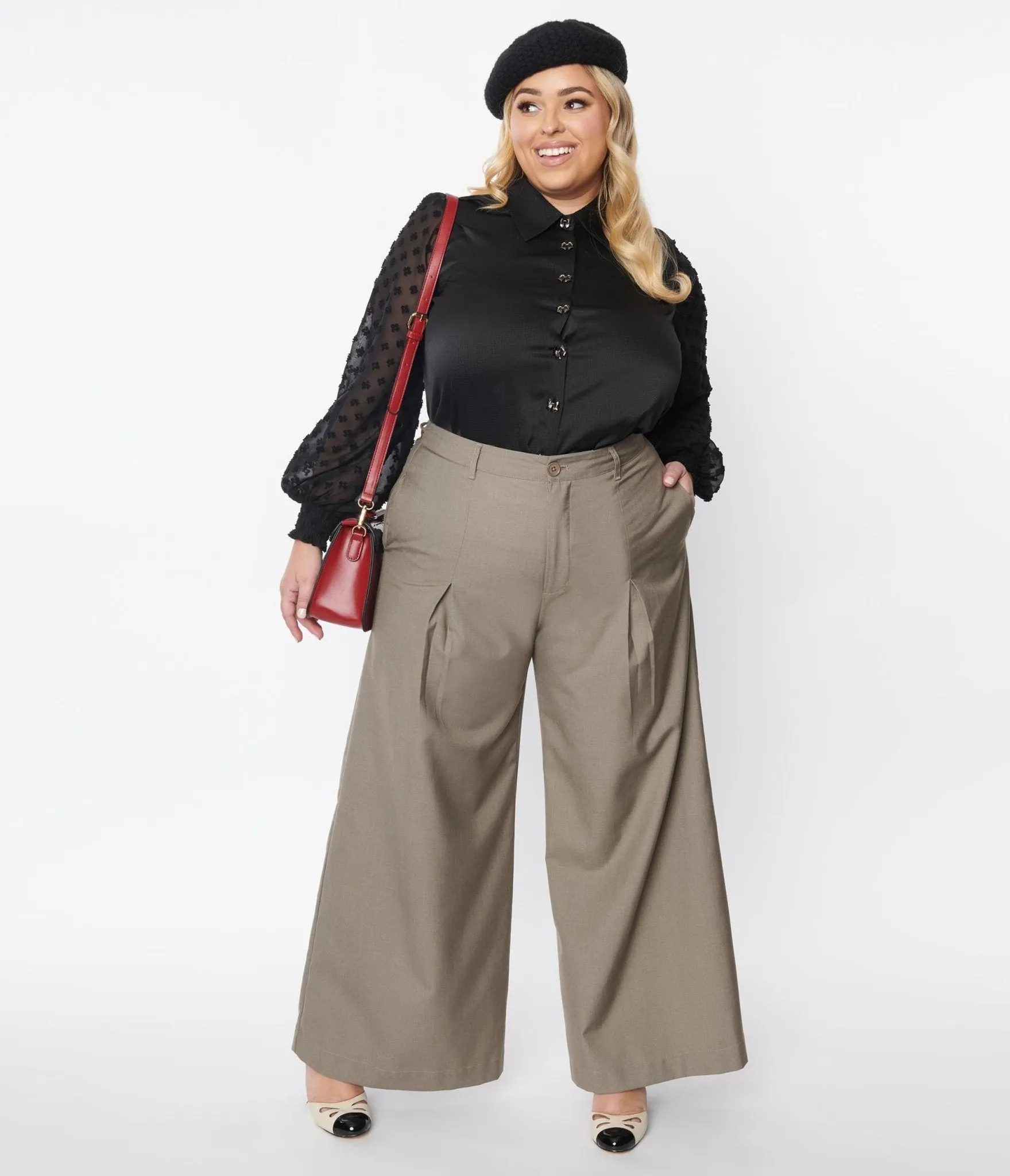 Unique Vintage Plus Size 1940s Warm Grey Wide Leg Pants sold by Unique Vintage product image thumbnail 4