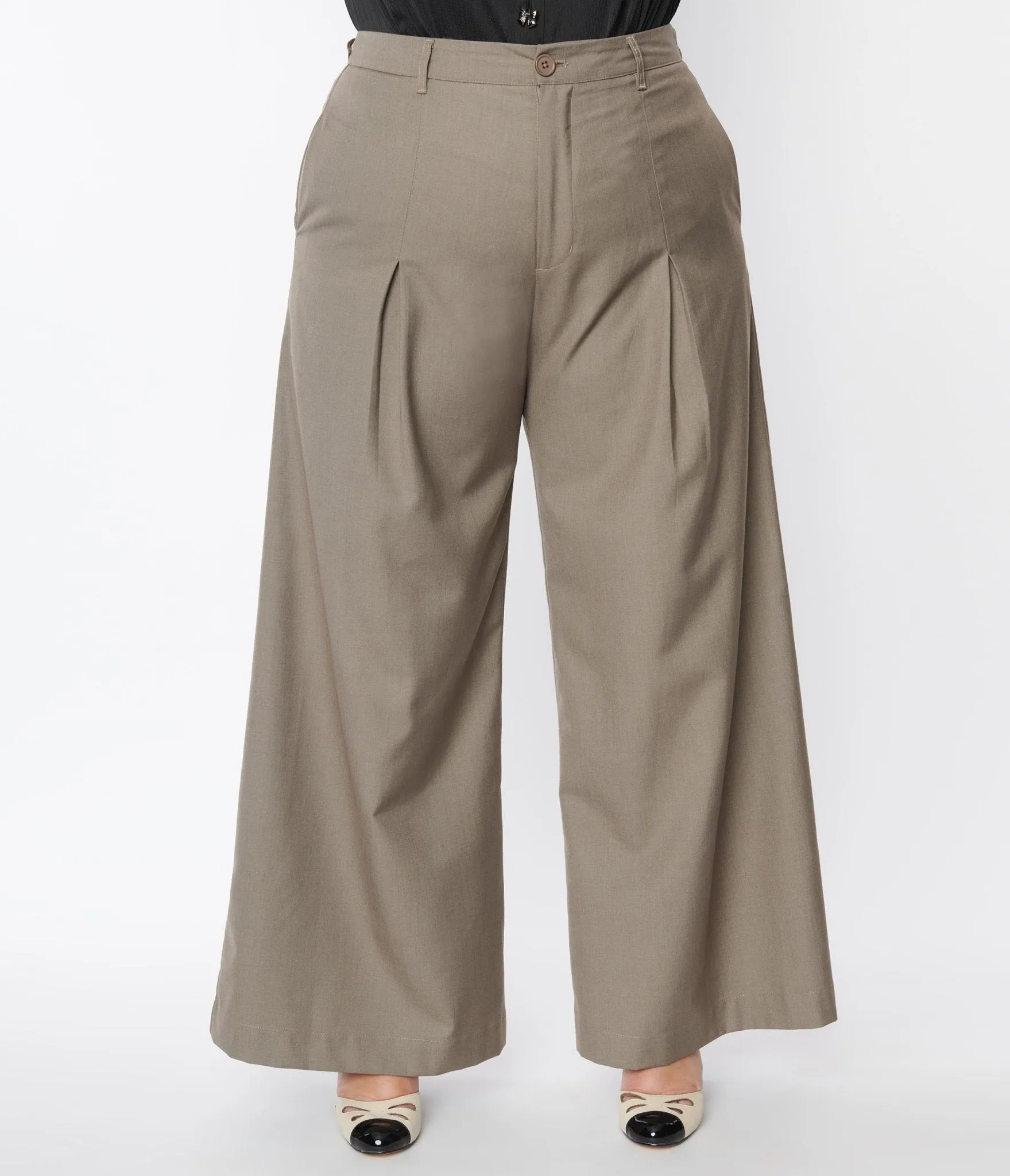 Unique Vintage Plus Size 1940s Warm Grey Wide Leg Pants sold by Unique Vintage product image thumbnail 2
