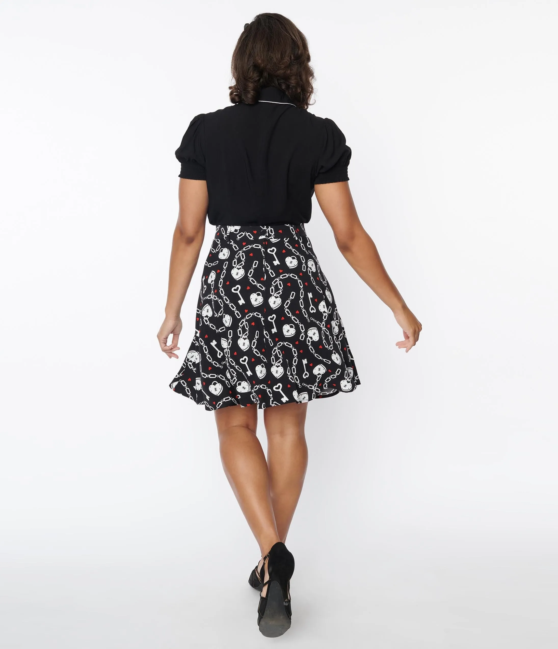 Hell Bunny Black & White Heart Lock Mini Skirt sold by Unique Vintage product image thumbnail 3