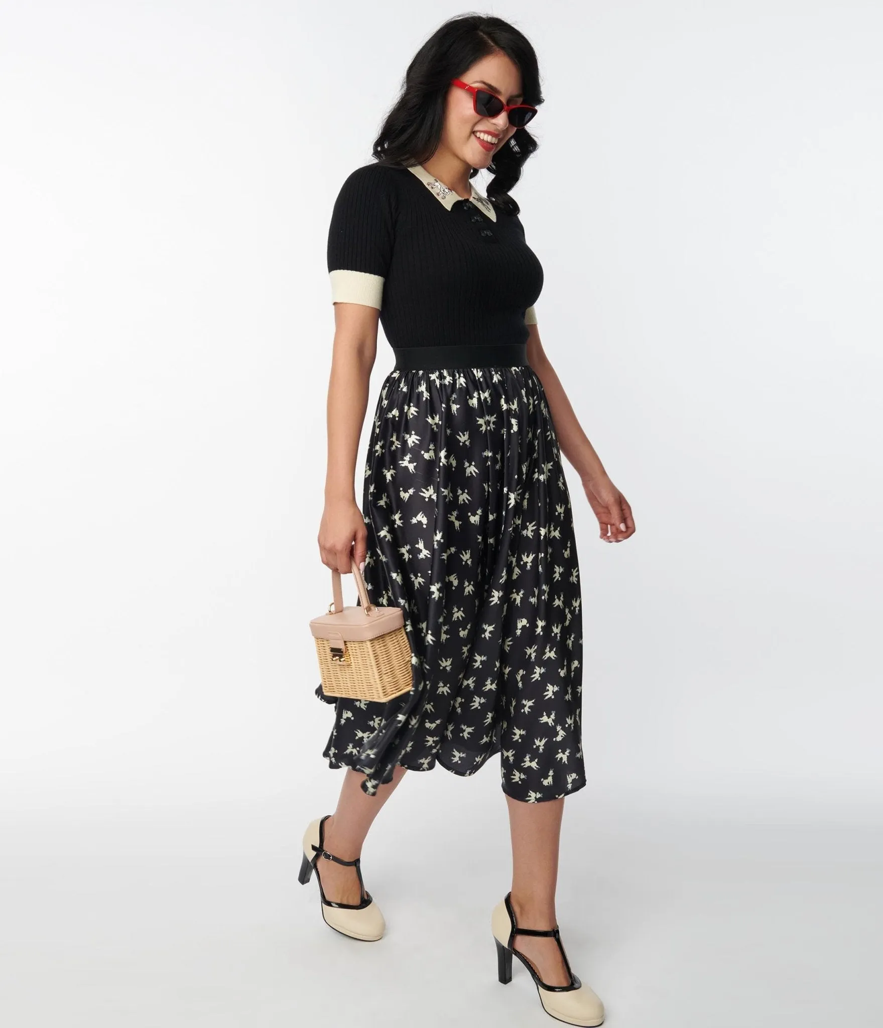 Unique Vintage Black Poodle Print Hilty Midi Skirt sold by Unique Vintage product image thumbnail 5
