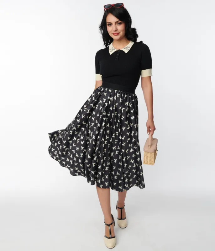 Unique Vintage Black Poodle Print Hilty Midi Skirt sold by Unique Vintage