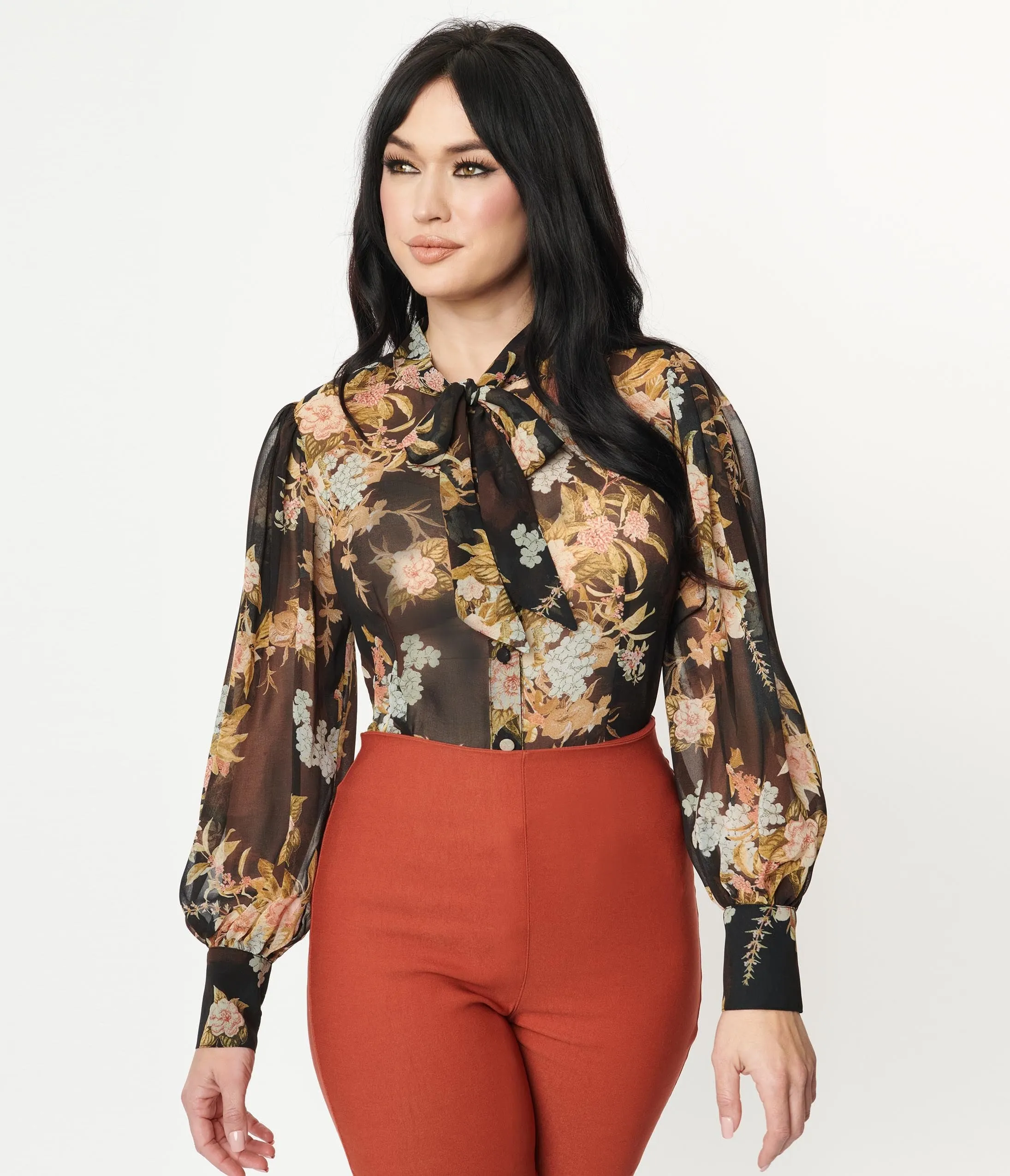 Unique Vintage 1930s Black & Vintage Floral Bouquet Print Gwen Blouse sold by Unique Vintage product image thumbnail 4