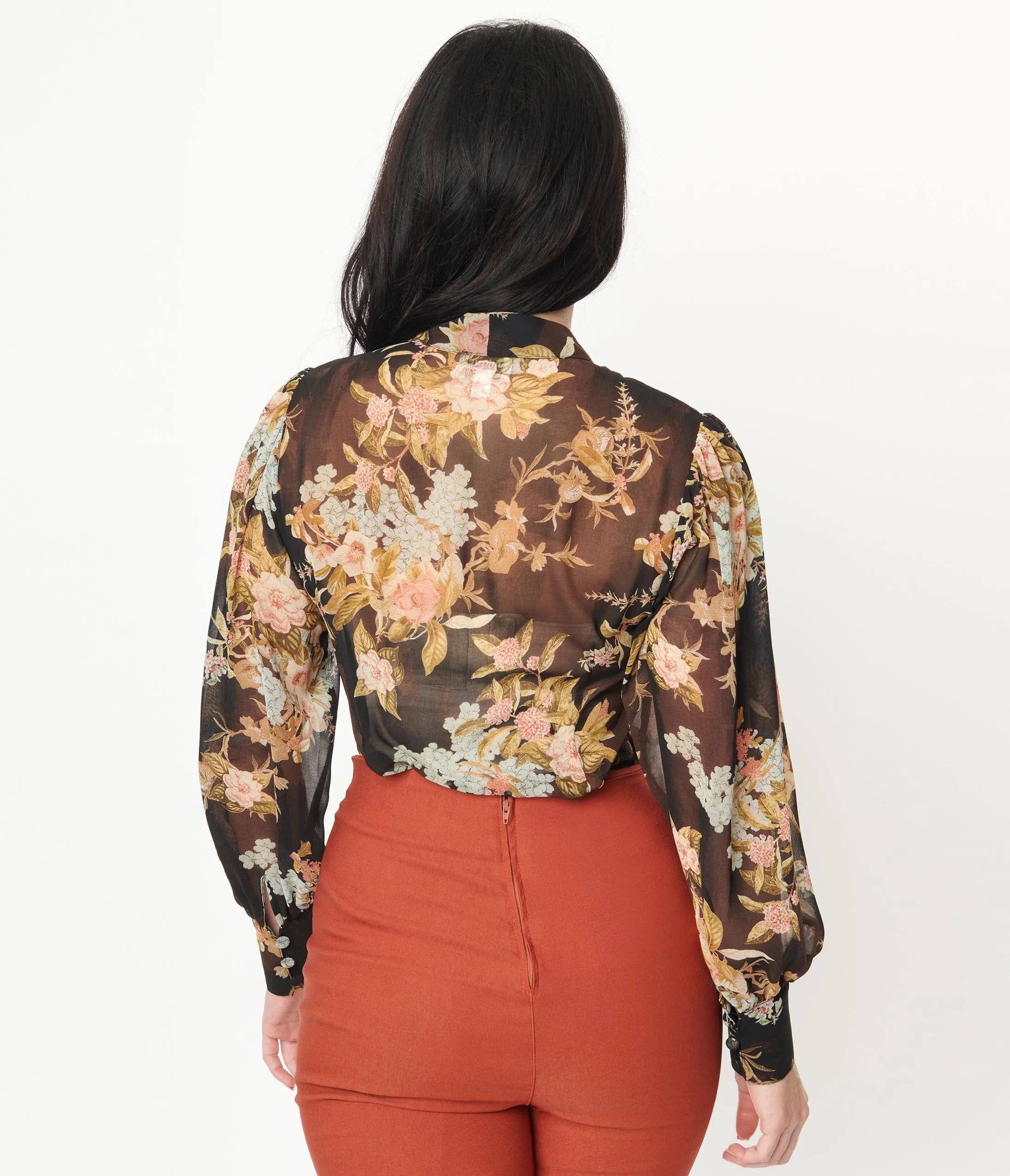 Unique Vintage 1930s Black & Vintage Floral Bouquet Print Gwen Blouse sold by Unique Vintage product image thumbnail 2