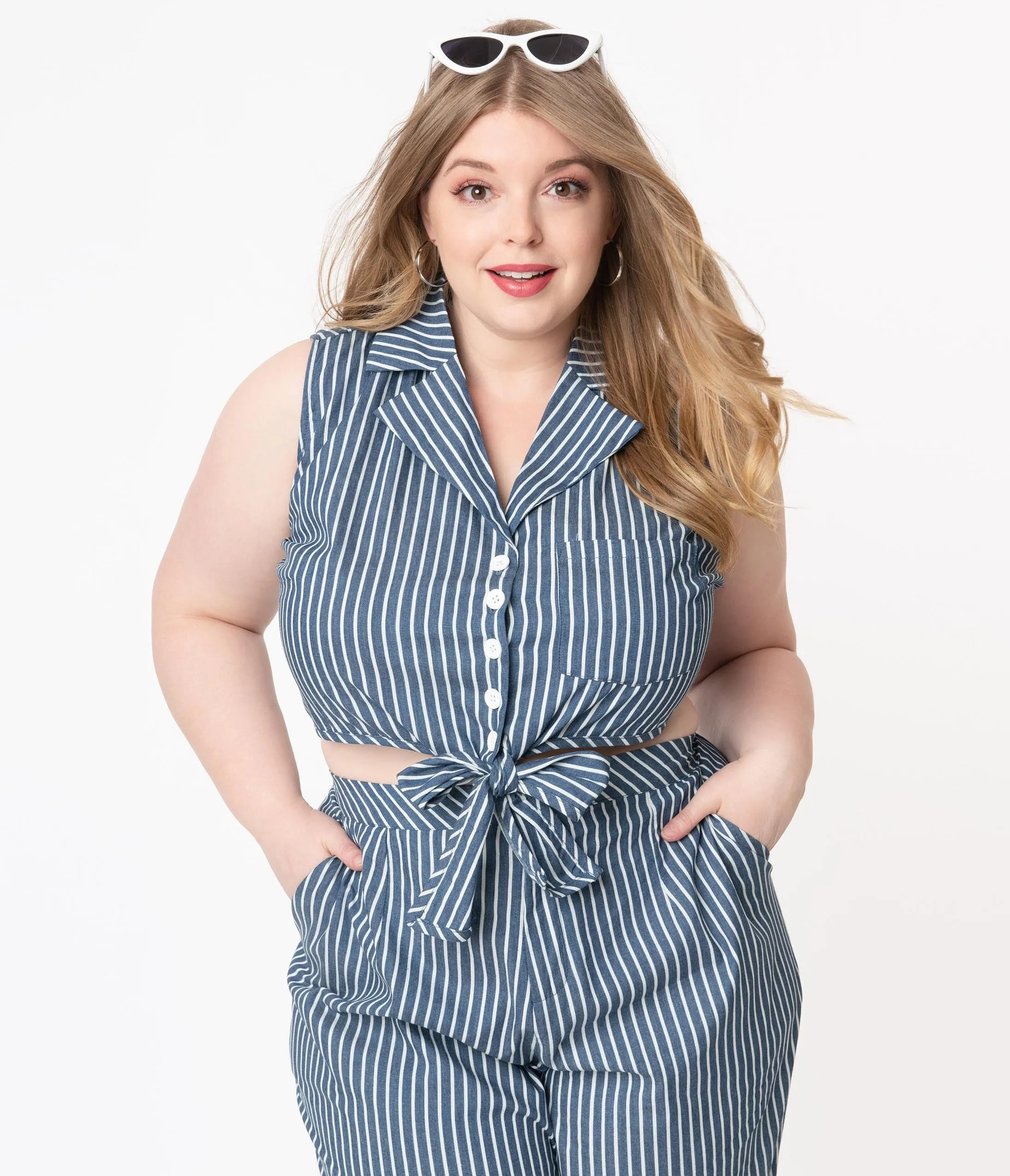 Unique Vintage Plus Size Dark Blue & White Stripe Marsha Crop Top sold by Unique Vintage product image thumbnail 4