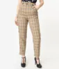 Retro Style Tan & Black Plaid High Waist Pants sold by Unique Vintage