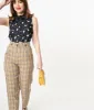 Retro Style Tan & Black Plaid High Waist Pants sold by Unique Vintage