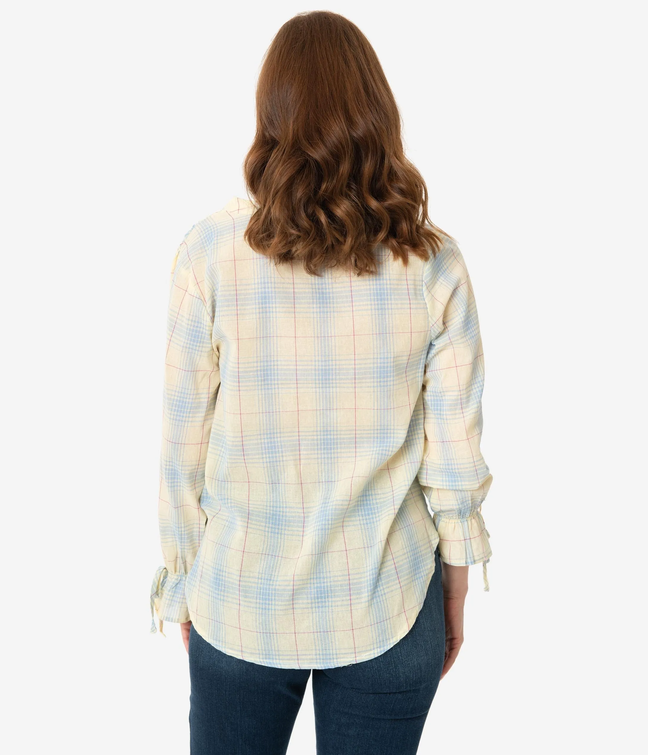 Lemon & Blue Plaid Front Tie Blouse sold by Unique Vintage product image thumbnail 2