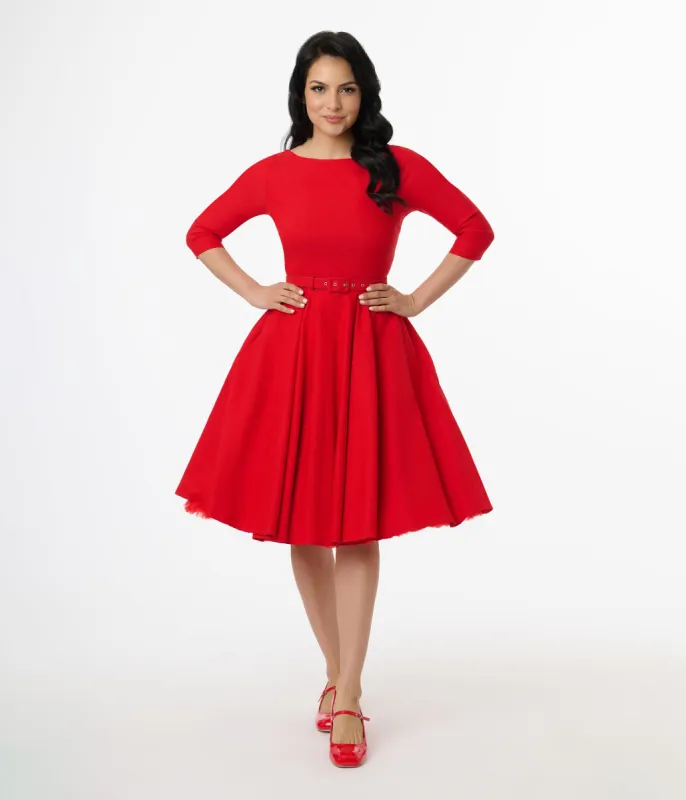 Unique Vintage 1950s Bright Red Devon Swing Dress sold by Unique Vintage