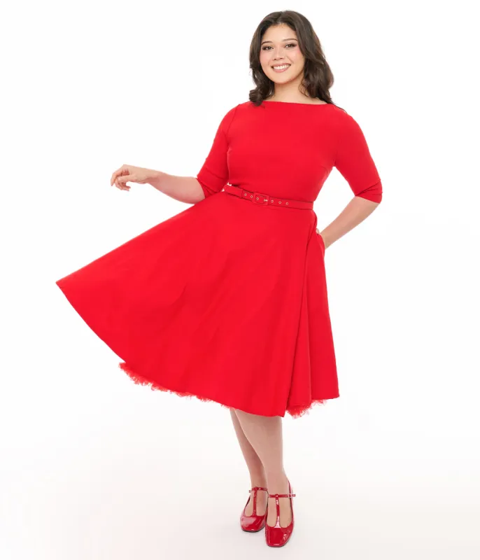Unique Vintage Plus Size 1950s Bright Red Devon Swing Dress sold by Unique Vintage