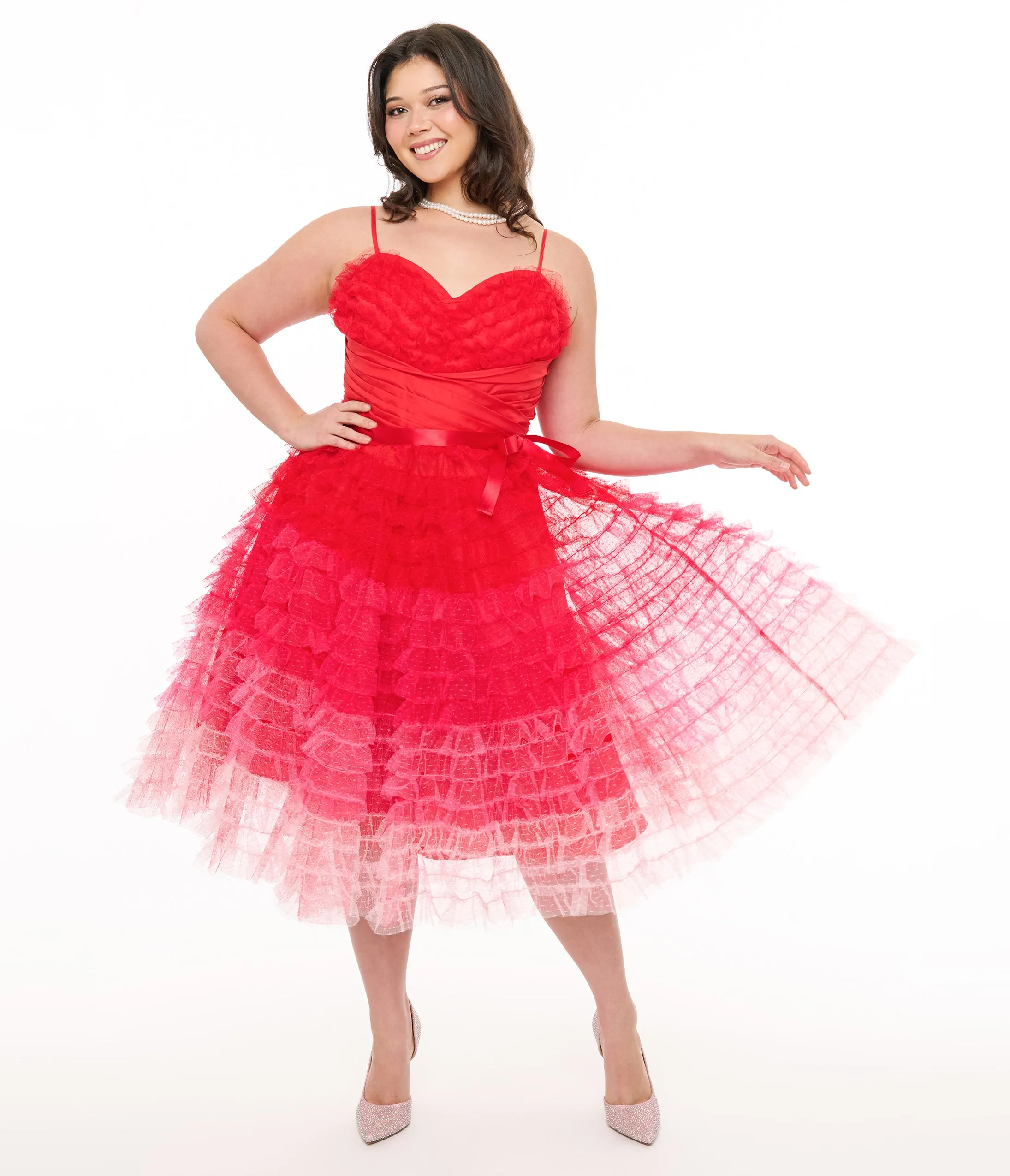 Unique Vintage Plus Size 1950s Red & Pink Ombre Tulle Cupcake Swing Dress sold by Unique Vintage