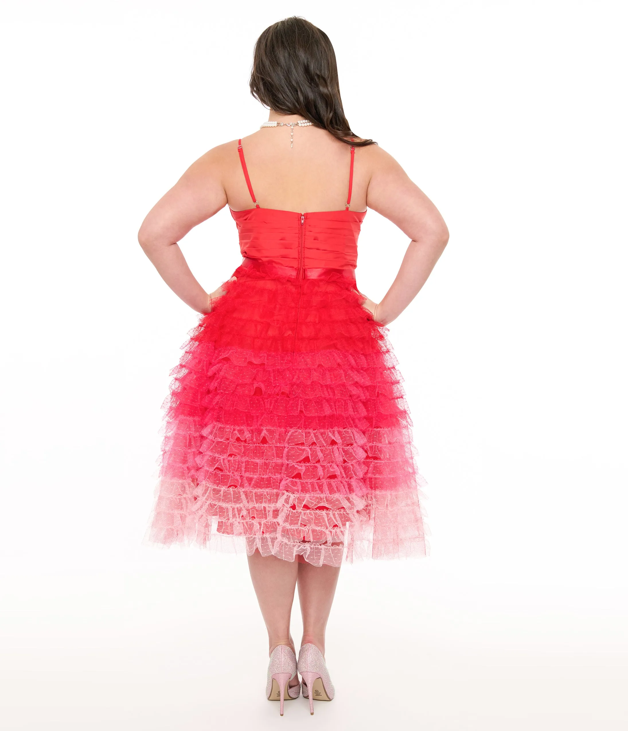 Unique Vintage Plus Size 1950s Red & Pink Ombre Tulle Cupcake Swing Dress sold by Unique Vintage product image thumbnail 3