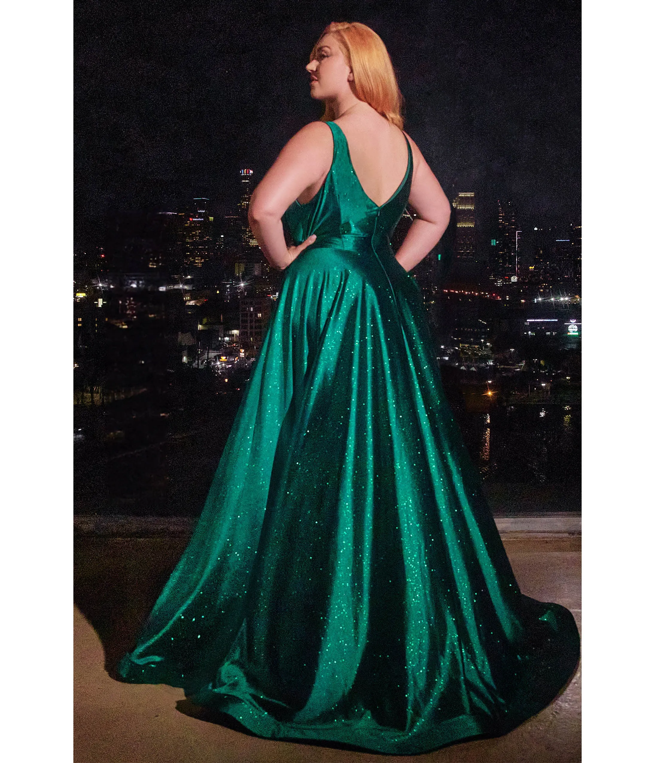 Ladivine by Cinderella Divine Plus Size Emerald Satin Prom Dress sold by Unique Vintage product image thumbnail 2