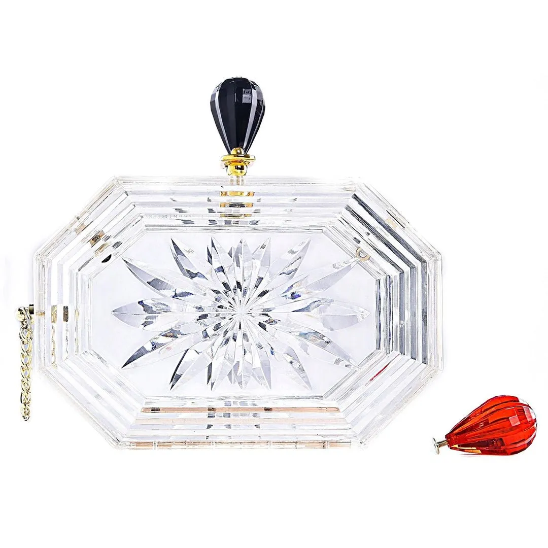 Milanblocks Clear Acrylic Perfume Bottle Box Clutch Handbag sold by Unique Vintage