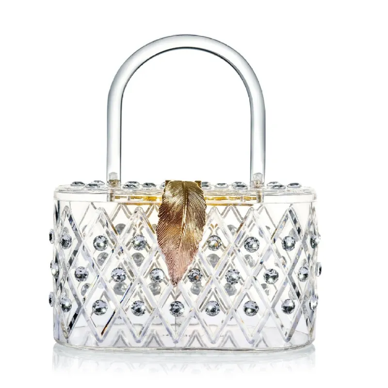 Milanblocks 1950s The Princess Clear Crystal Acrylic Box Clutch Handbag sold by Unique Vintage