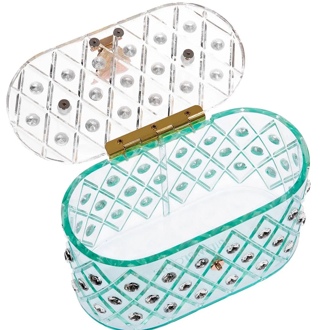 Milanblocks 1950s Spearmint Ice Crystal Acrylic Box Clutch Handbag sold by Unique Vintage product image thumbnail 2