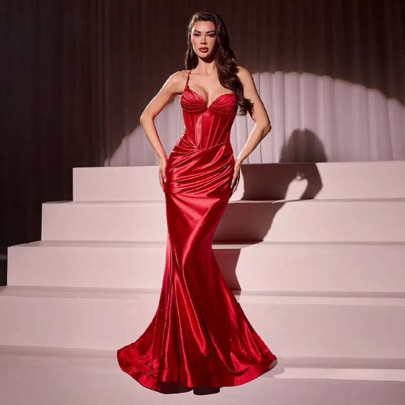 Ladivine by Cinderella Divine Red Glitter Satin Prom Dress sold by Unique Vintage