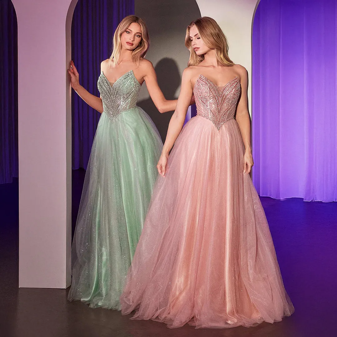 Ladivine by Cinderella Divine Sage Beaded Strapless Tulle Prom Dress sold by Unique Vintage product image thumbnail 2