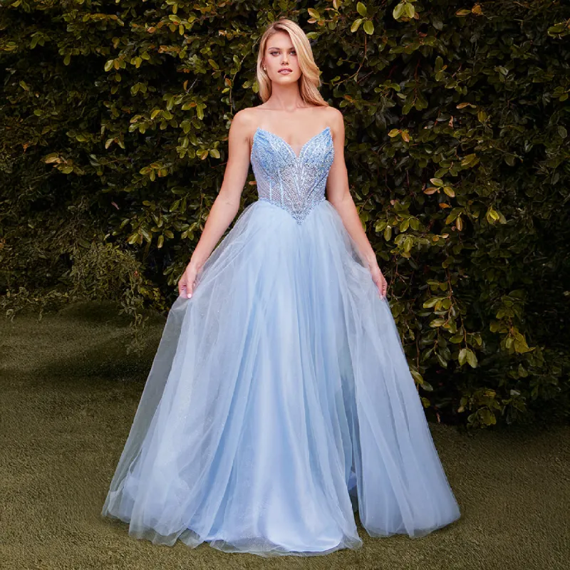 Ladivine by Cinderella Divine Light Blue Beaded Strapless Tulle Prom Dress sold by Unique Vintage