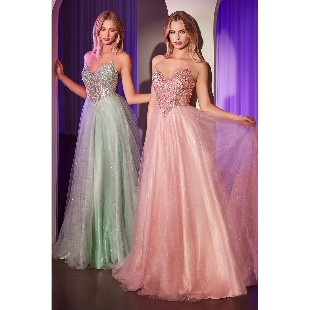 Ladivine by Cinderella Divine Blush Beaded Strapless Tulle Prom Dress sold by Unique Vintage product image thumbnail 3