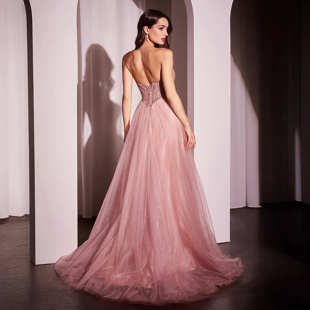 Ladivine by Cinderella Divine Blush Beaded Strapless Tulle Prom Dress sold by Unique Vintage product image thumbnail 2