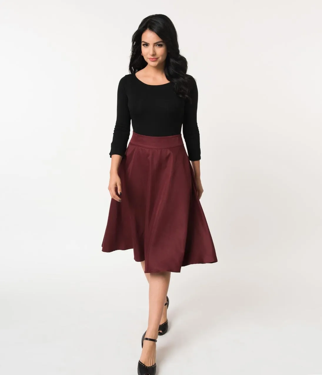 Unique Vintage Retro Burgundy Vivien Swing Skirt sold by Unique Vintage product image thumbnail 5