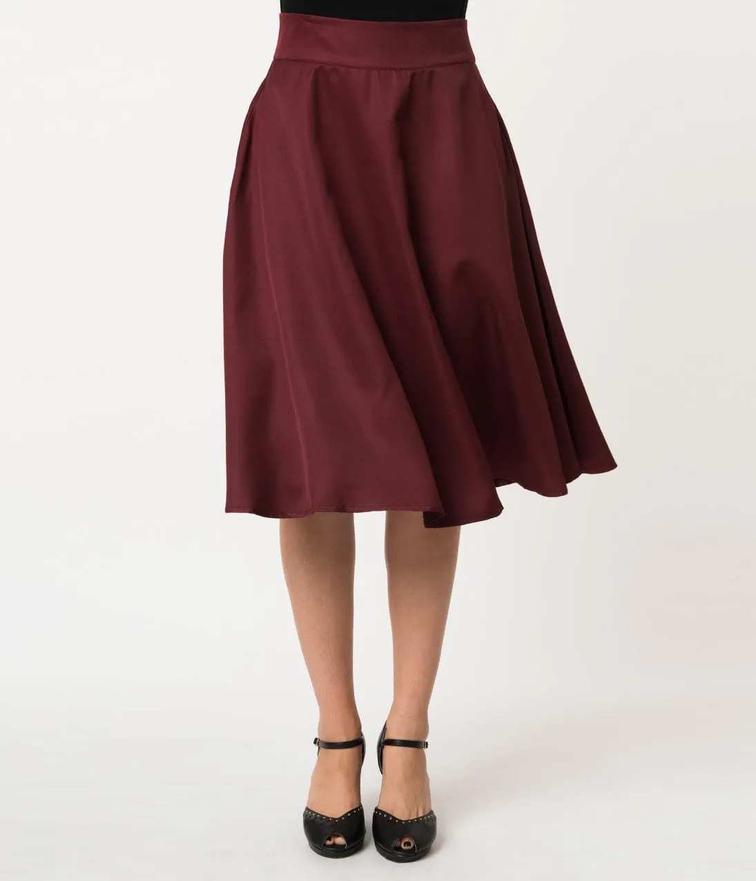 Unique Vintage Retro Burgundy Vivien Swing Skirt sold by Unique Vintage product image thumbnail 2