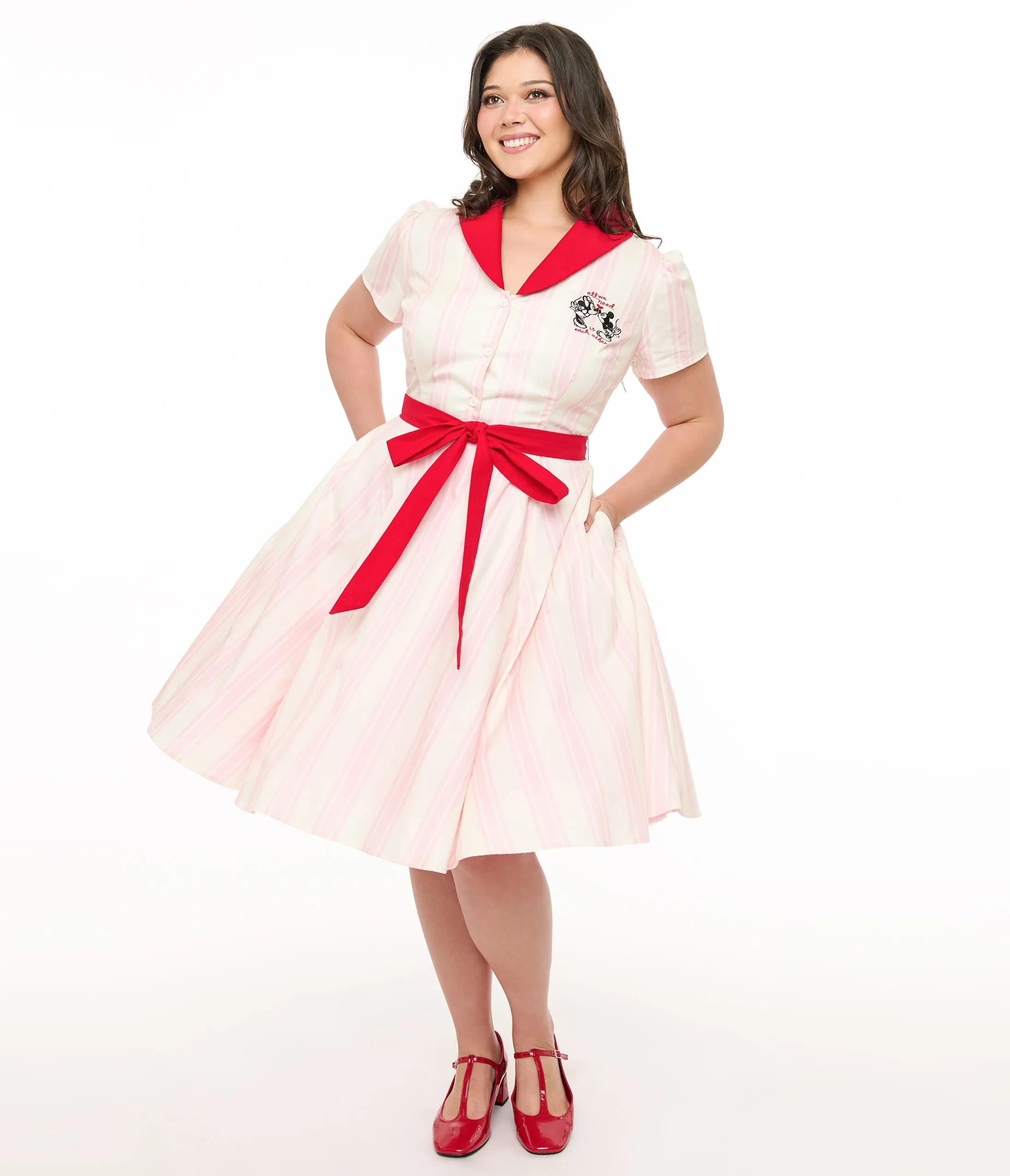 Disney Valentine Collection by Unique Vintage Plus Size Red & Pink Striped Cotton Shirt Dress sold by Unique Vintage product image thumbnail 4