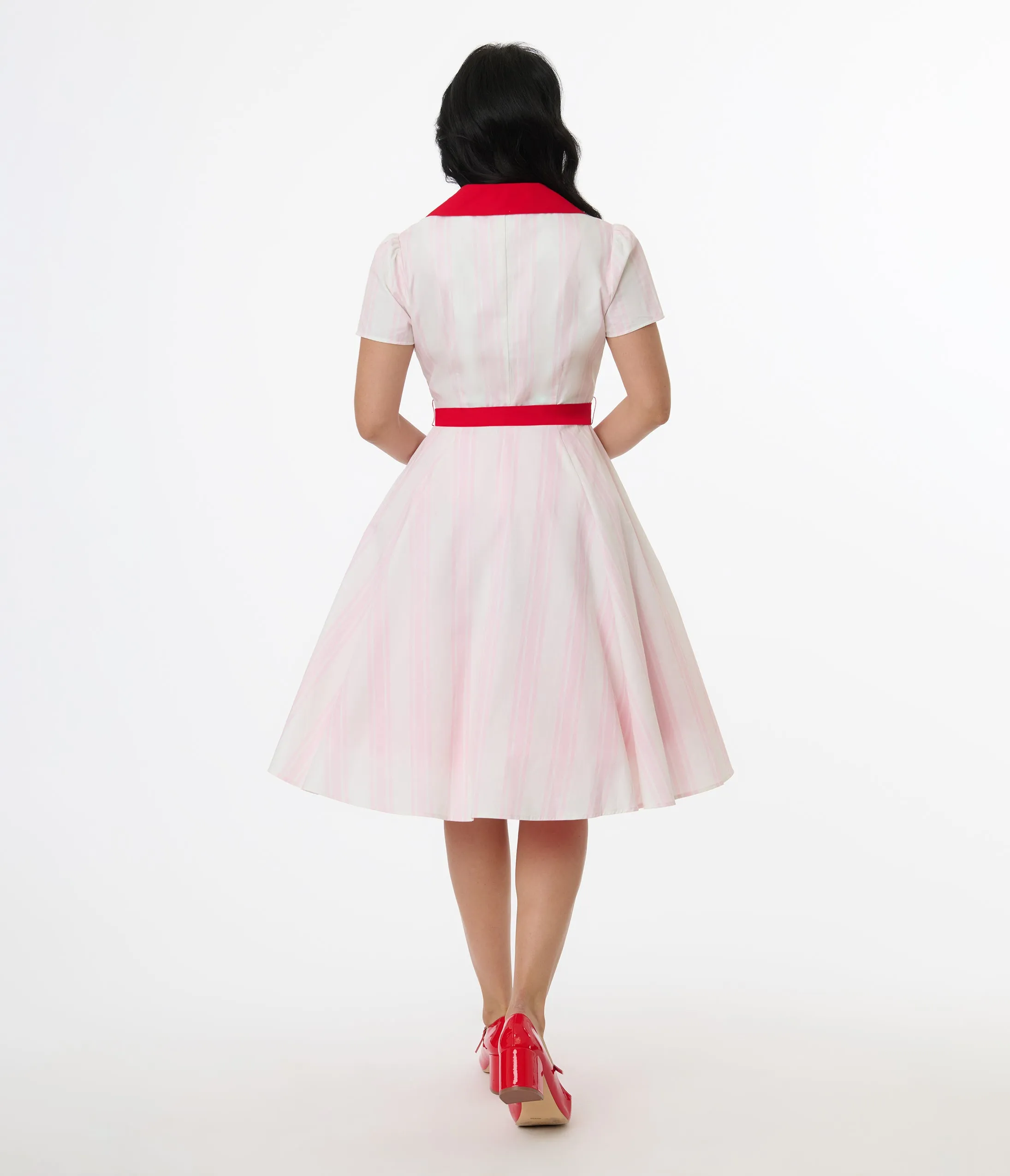 Disney Valentine Collection by Unique Vintage Red & Pink Striped Cotton Shirt Dress sold by Unique Vintage product image thumbnail 3