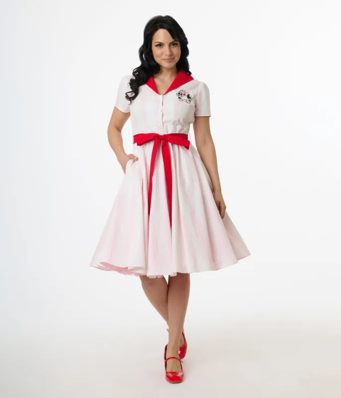 Disney Valentine Collection by Unique Vintage Red & Pink Striped Cotton Shirt Dress sold by Unique Vintage