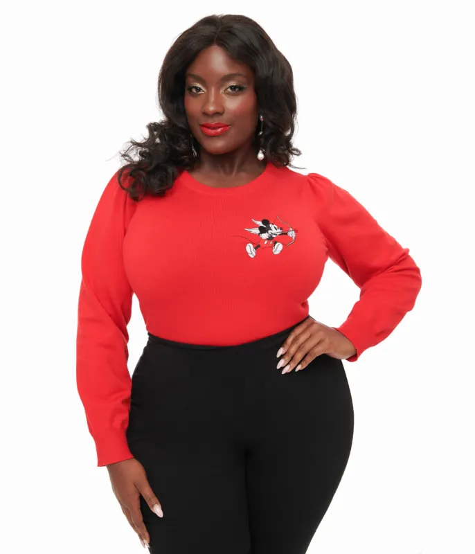 Disney Valentine Collection by Unique Vintage Plus Size Red Cupid Mickey Embroidered Sweater made by Unique Vintage